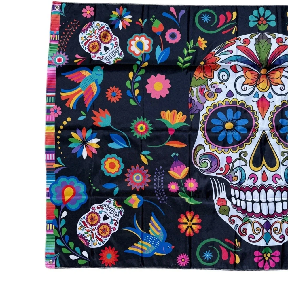 Sugar Skull Day of the Dead Floral Fiesta Banner Wall Tapestry Backdrop Decor